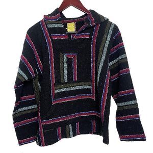 Frank's Textiles Striped Pancho Hoodie Black Medium